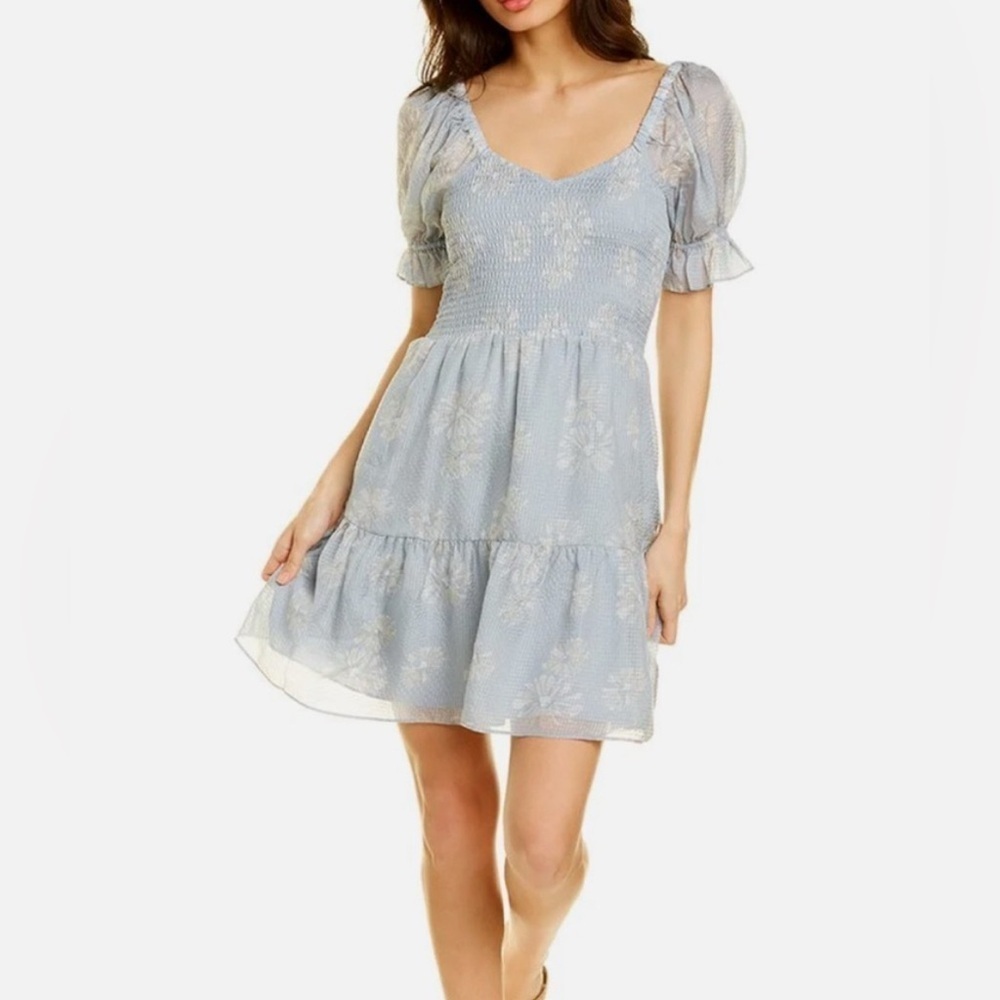 Madewell Silk Lucie Smocked Mini Dress in Moody Blue size XL